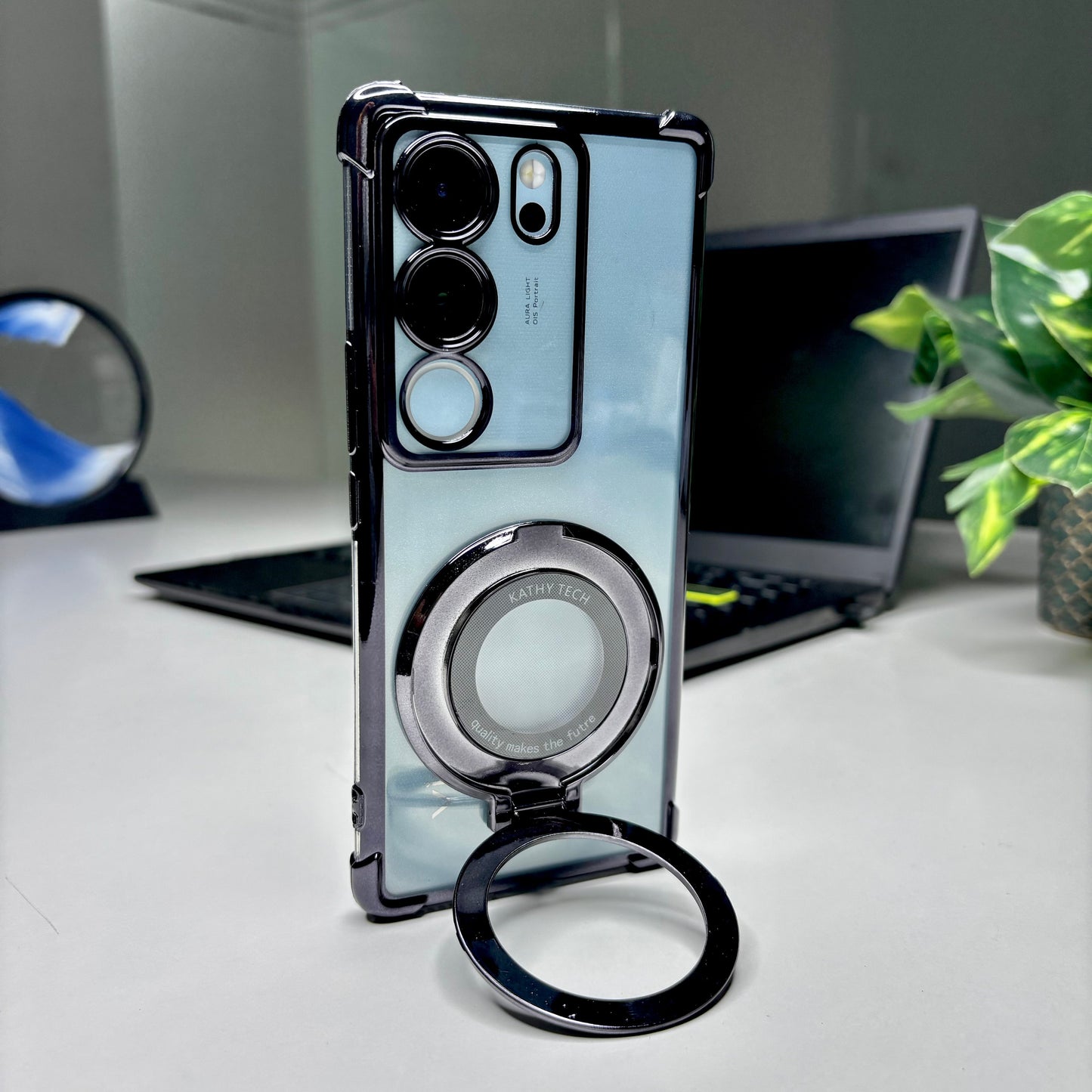 Vivo V29 5G Original Luxury Magnifier Ring Stand Shockproof Airbags Corner Case