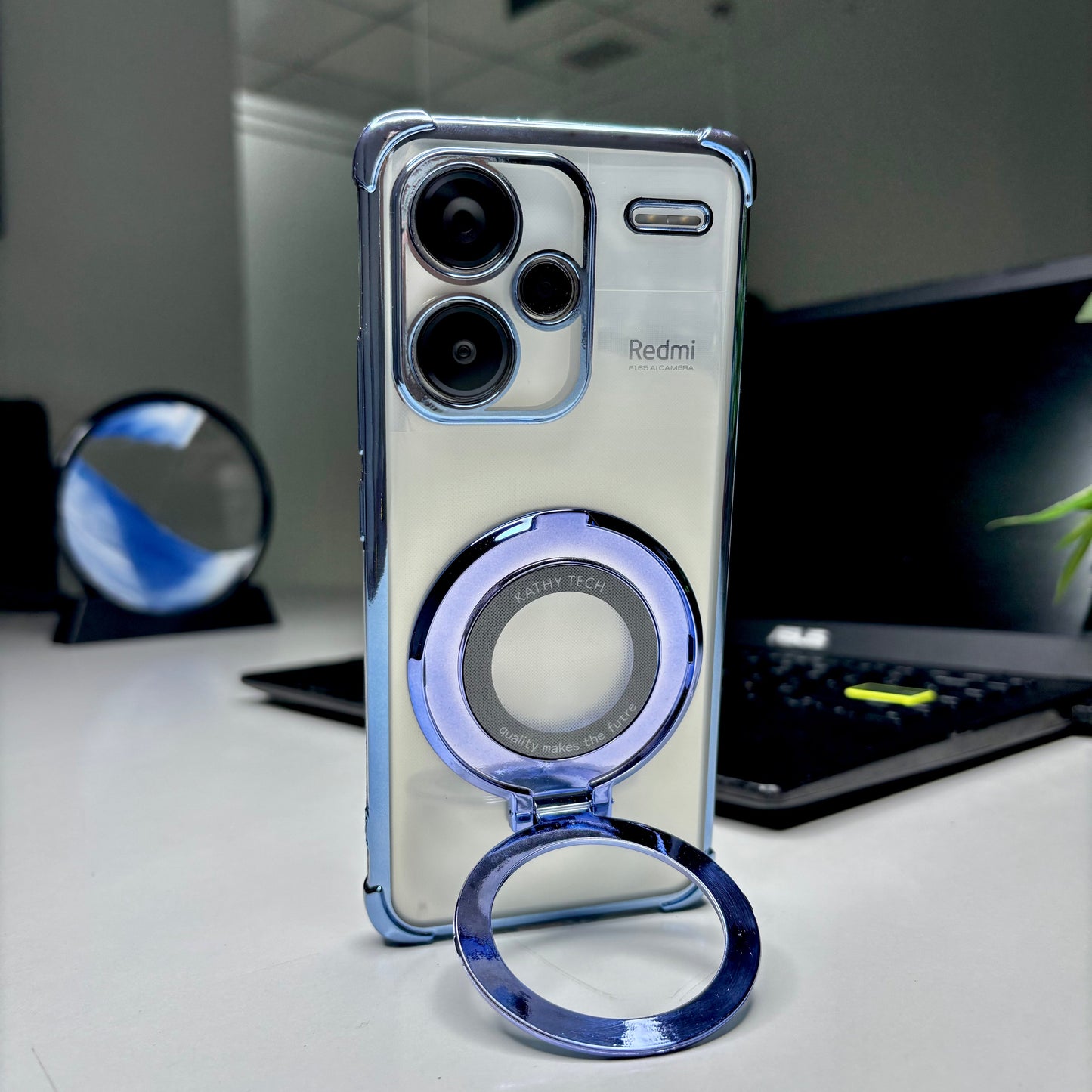 Redmi Note 13 Pro+ 5G Original Luxury Magnifier Ring Stand Shockproof Airbags Corner Case