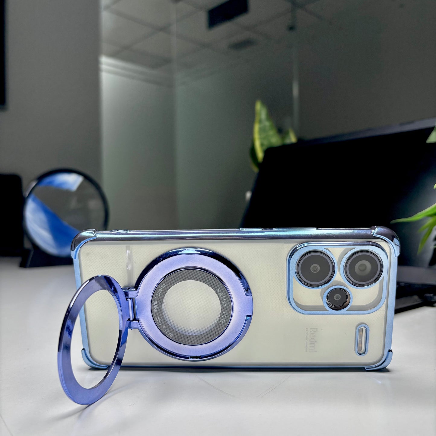 Redmi Note 13 Pro+ 5G Original Luxury Magnifier Ring Stand Shockproof Airbags Corner Case