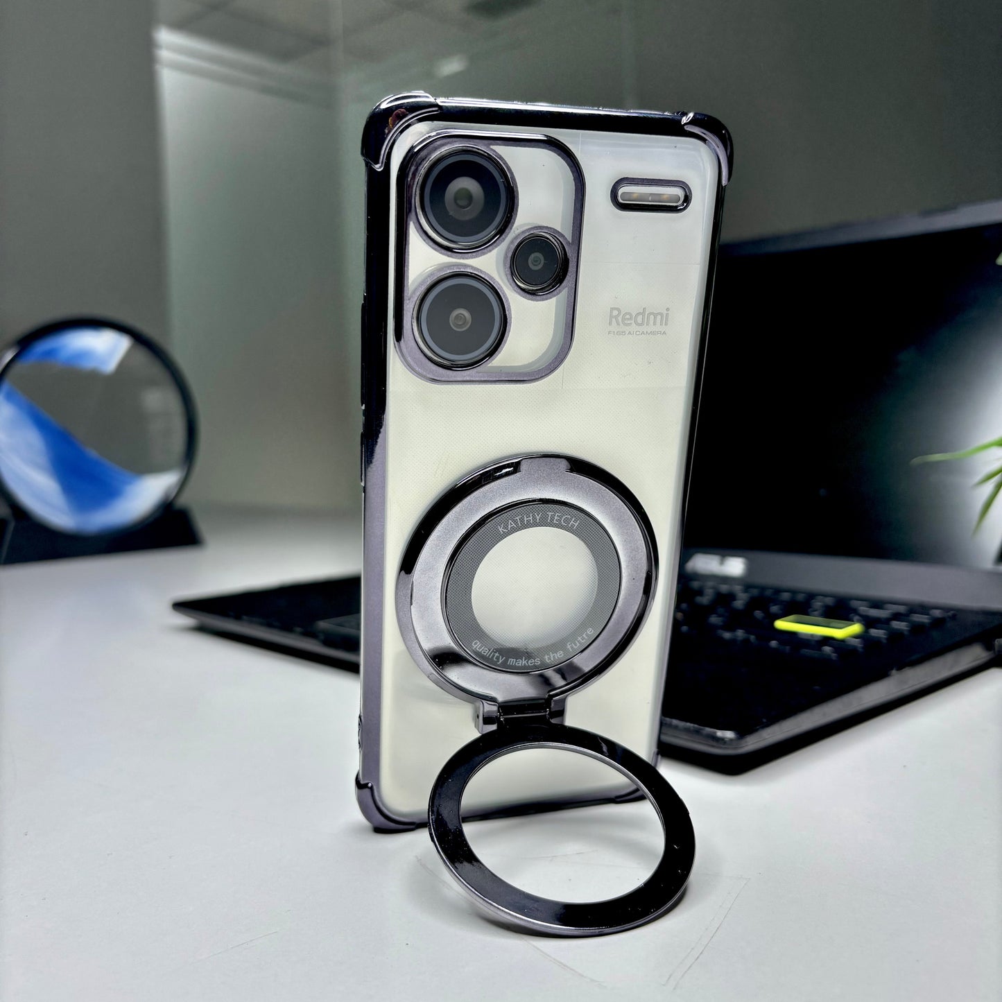 Redmi Note 13 Pro+ 5G Original Luxury Magnifier Ring Stand Shockproof Airbags Corner Case