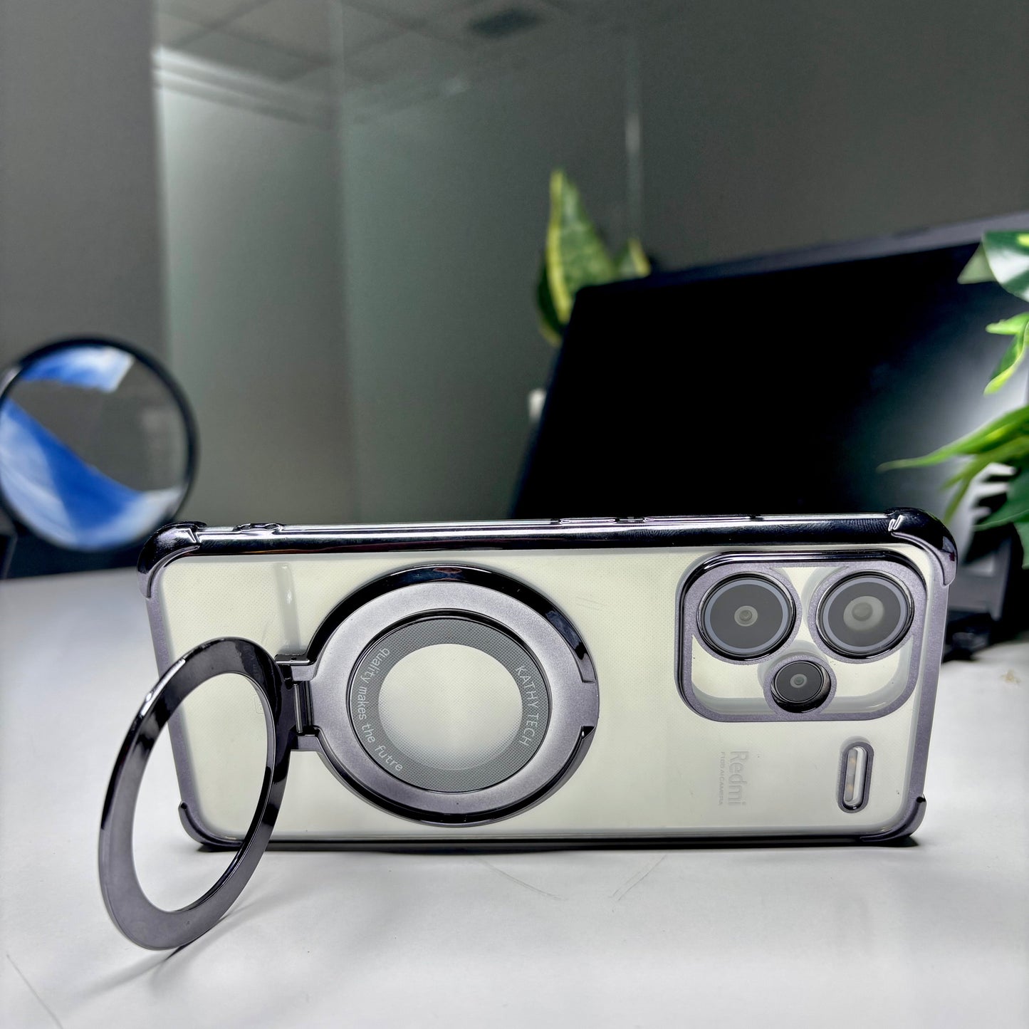 Redmi Note 13 Pro+ 5G Original Luxury Magnifier Ring Stand Shockproof Airbags Corner Case