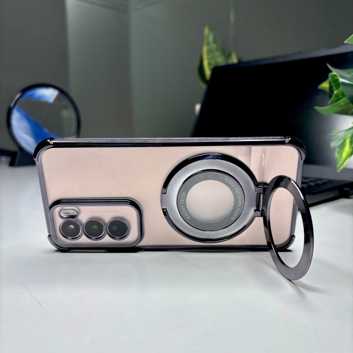 Oppo Reno12 Pro 5G Original Luxury Magnifier Ring Stand Shockproof Airbags Corner Case