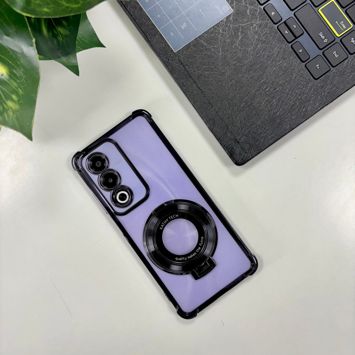 Oppo A3 Pro 5G Original Luxury Magnifier Ring Stand Shockproof Airbags Corner Case