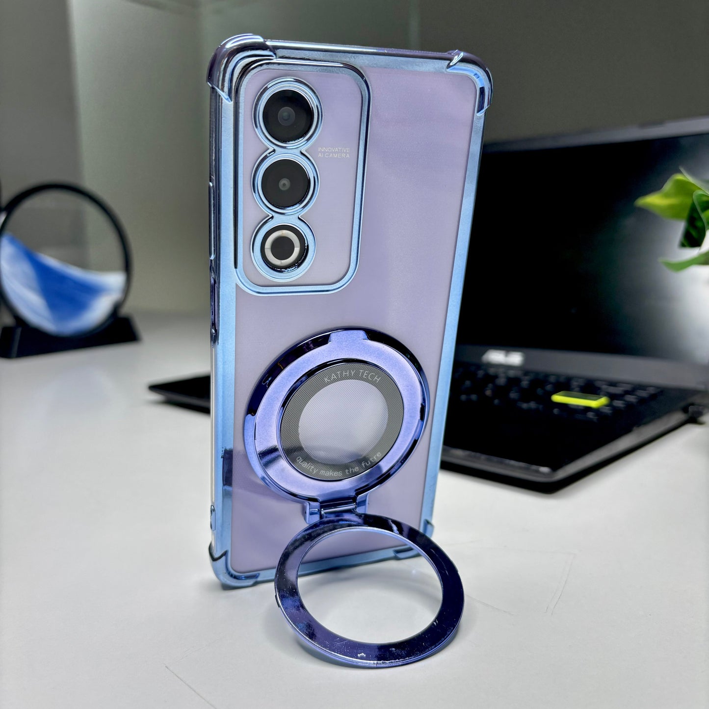 Oppo A3 Pro 5G Original Luxury Magnifier Ring Stand Shockproof Airbags Corner Case