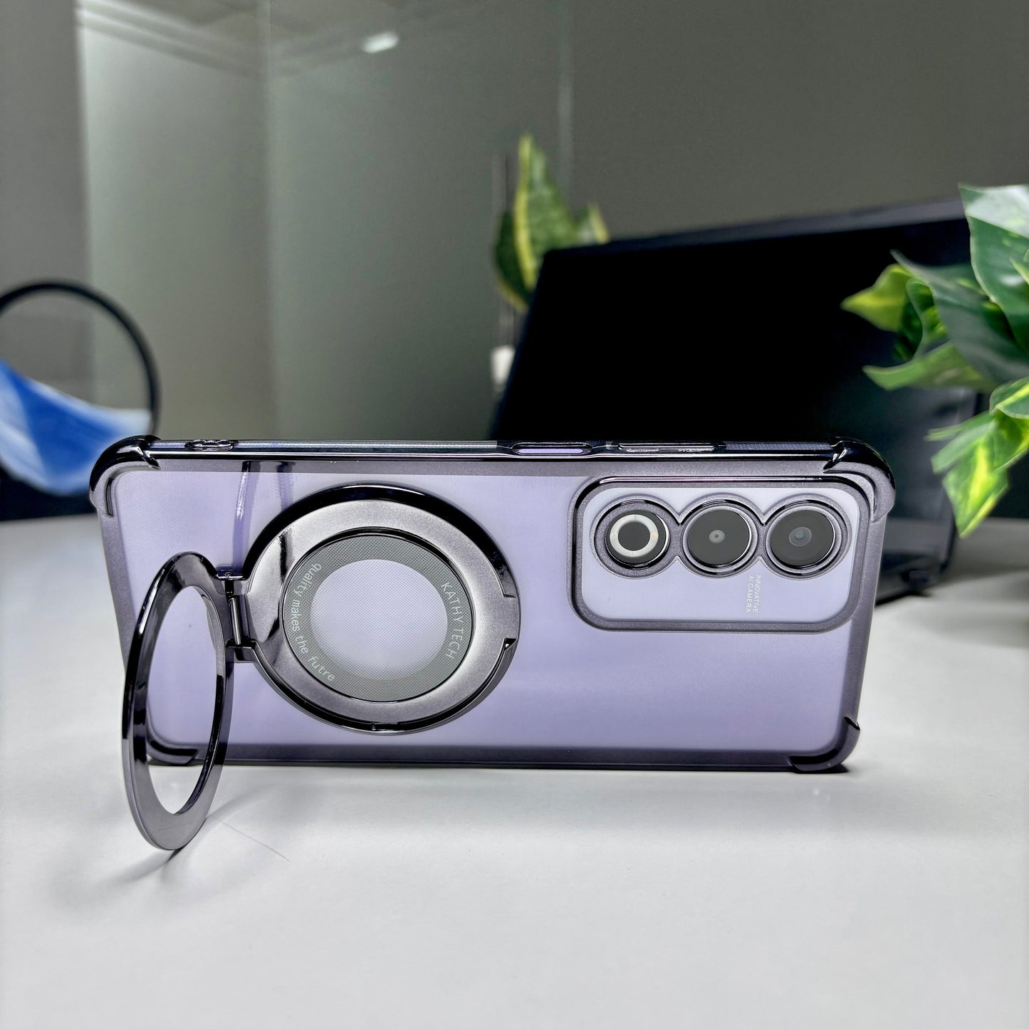 Oppo A3 Pro 5G Original Luxury Magnifier Ring Stand Shockproof Airbags Corner Case