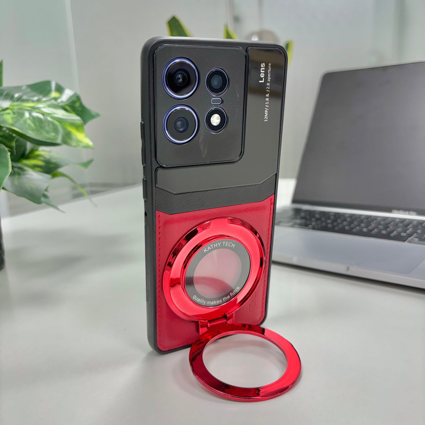 Motorola Edge 50 Pro 5G Original Luxury Leather Lens Magnifier Ring Stand Case