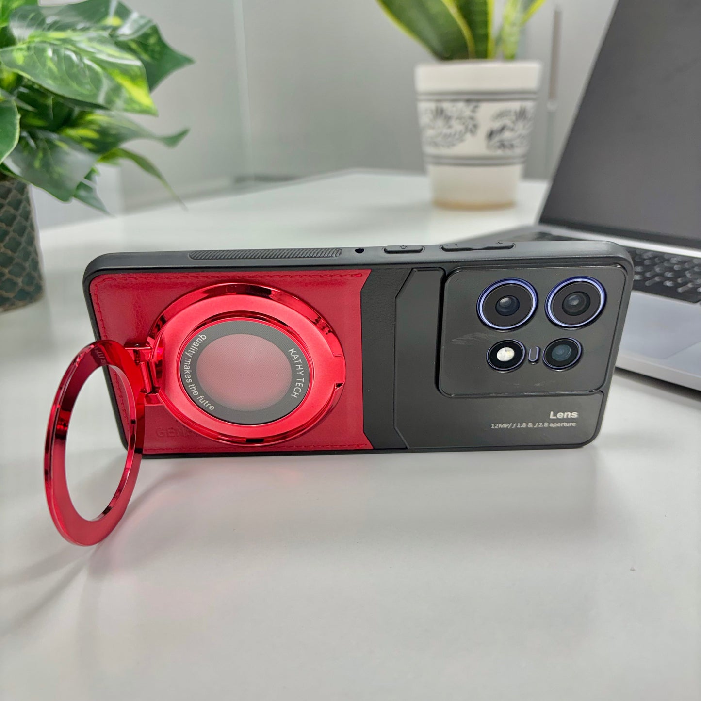 Motorola Edge 50 Pro 5G Original Luxury Leather Lens Magnifier Ring Stand Case