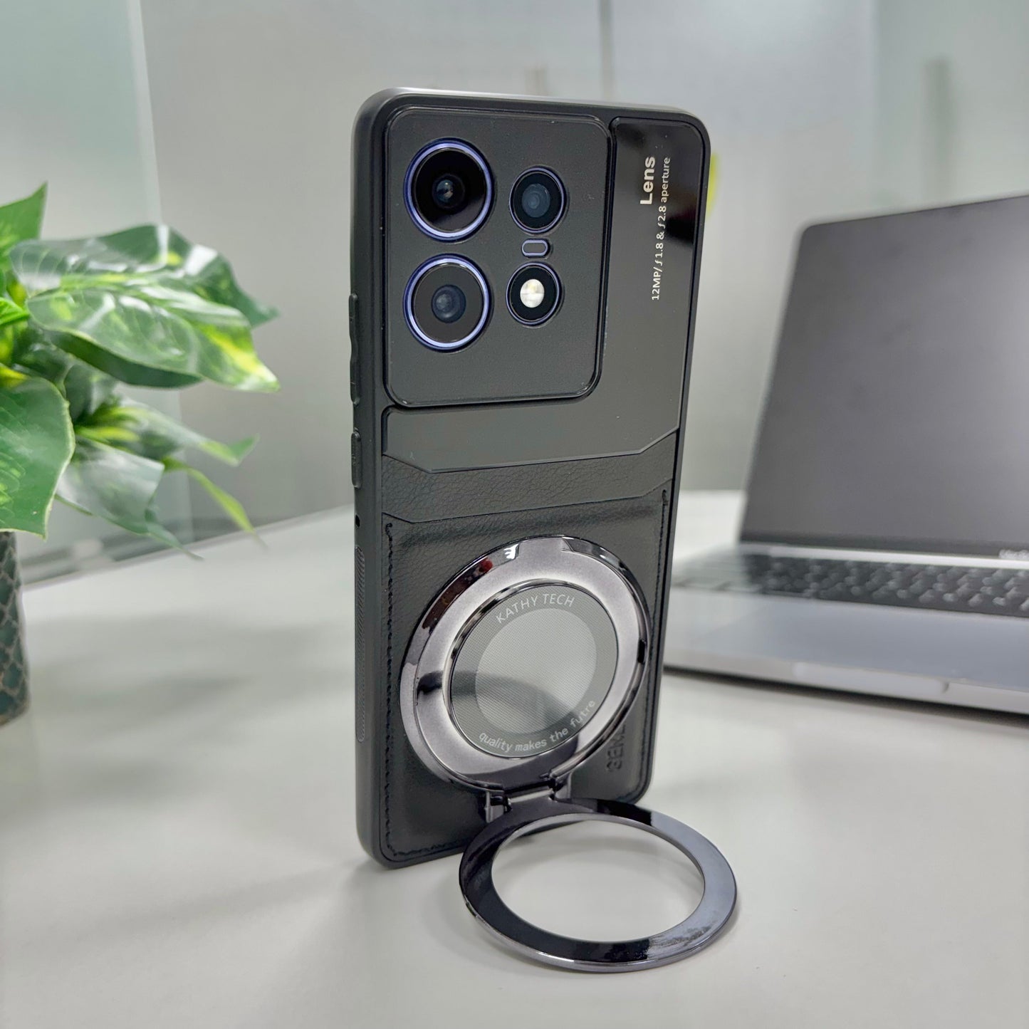 Motorola Edge 50 Pro 5G Original Luxury Leather Lens Magnifier Ring Stand Case