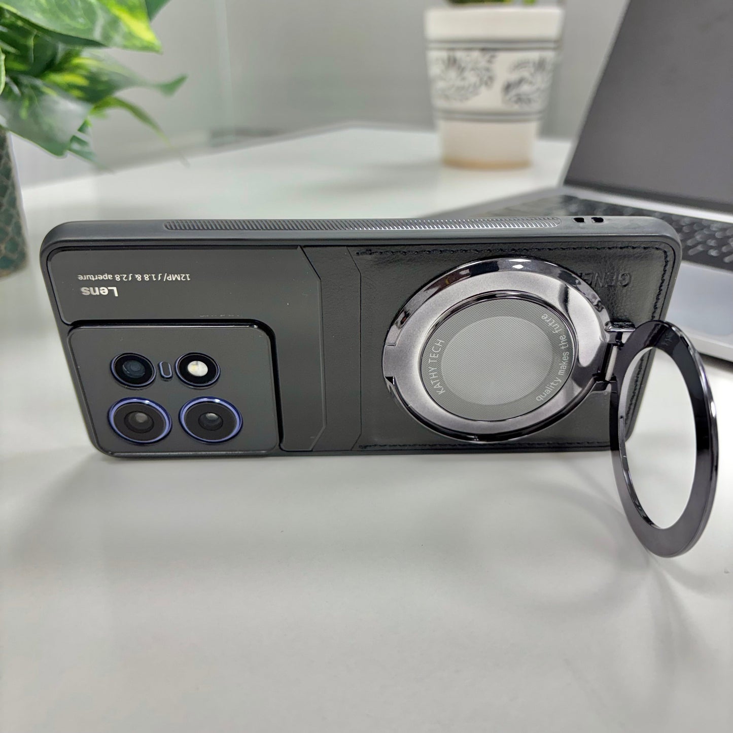 Motorola Edge 50 Pro 5G Original Luxury Leather Lens Magnifier Ring Stand Case