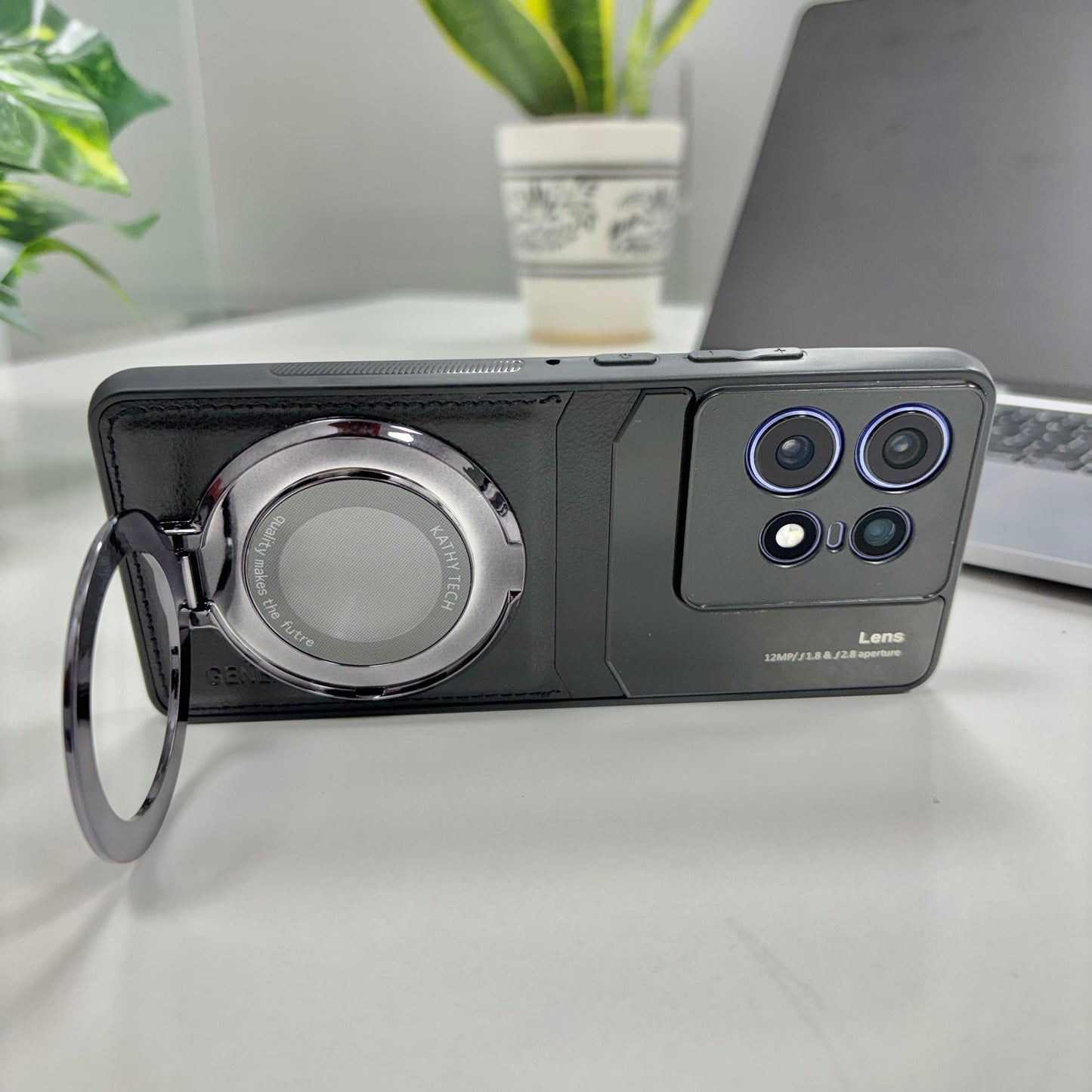 Motorola Edge 50 Pro 5G Original Luxury Leather Lens Magnifier Ring Stand Case