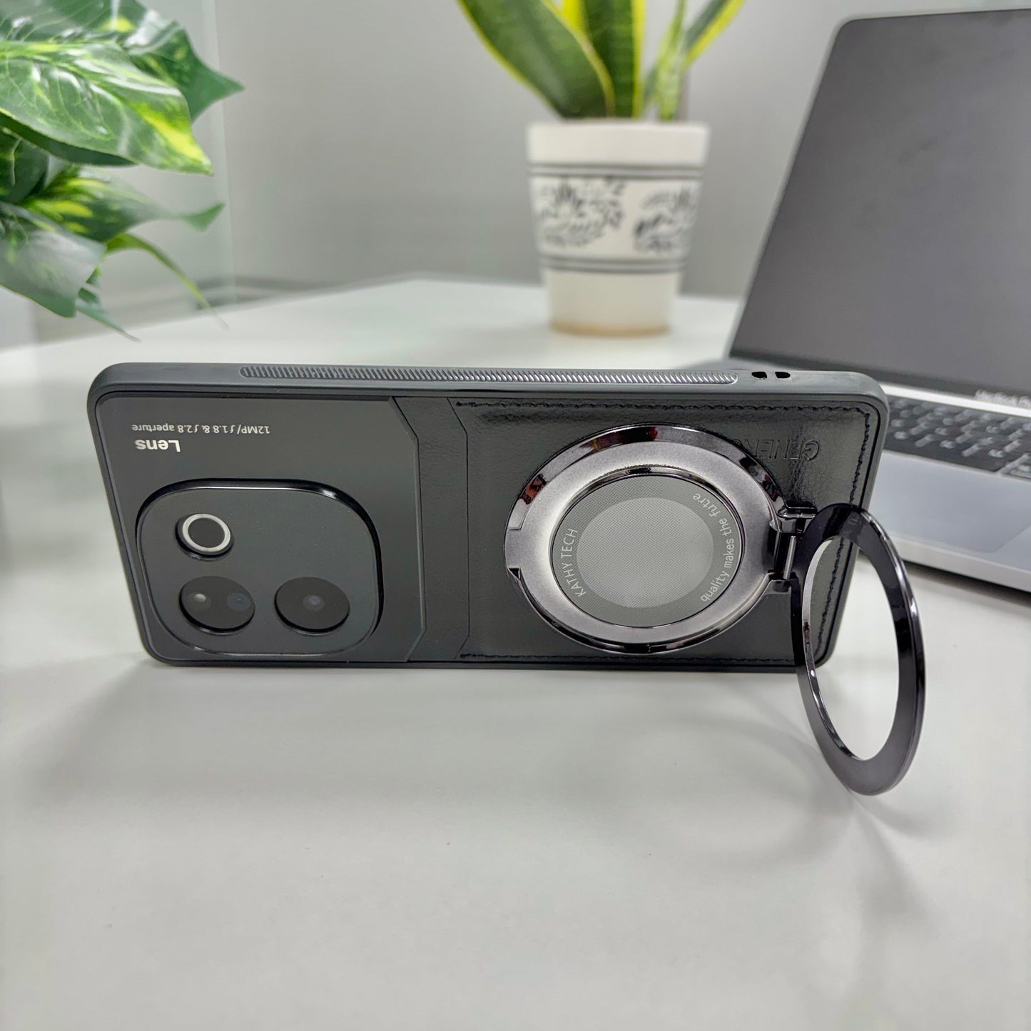 Vivo T3 Pro 5G Original Luxury Leather Lens Magnifier Ring Stand Case