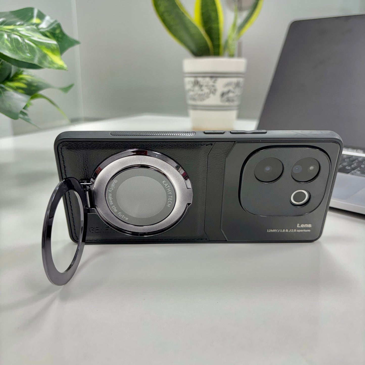 Vivo T3 Pro 5G Original Luxury Leather Lens Magnifier Ring Stand Case