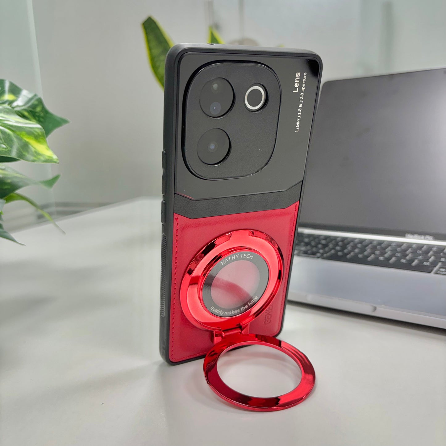 Vivo T3 Pro 5G Original Luxury Leather Lens Magnifier Ring Stand Case