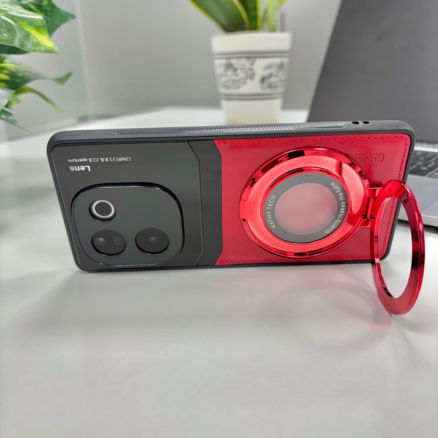 Vivo T3 Pro 5G Original Luxury Leather Lens Magnifier Ring Stand Case