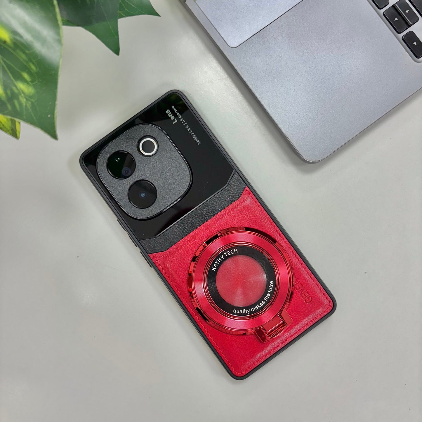 Vivo T3 Pro 5G Original Luxury Leather Lens Magnifier Ring Stand Case