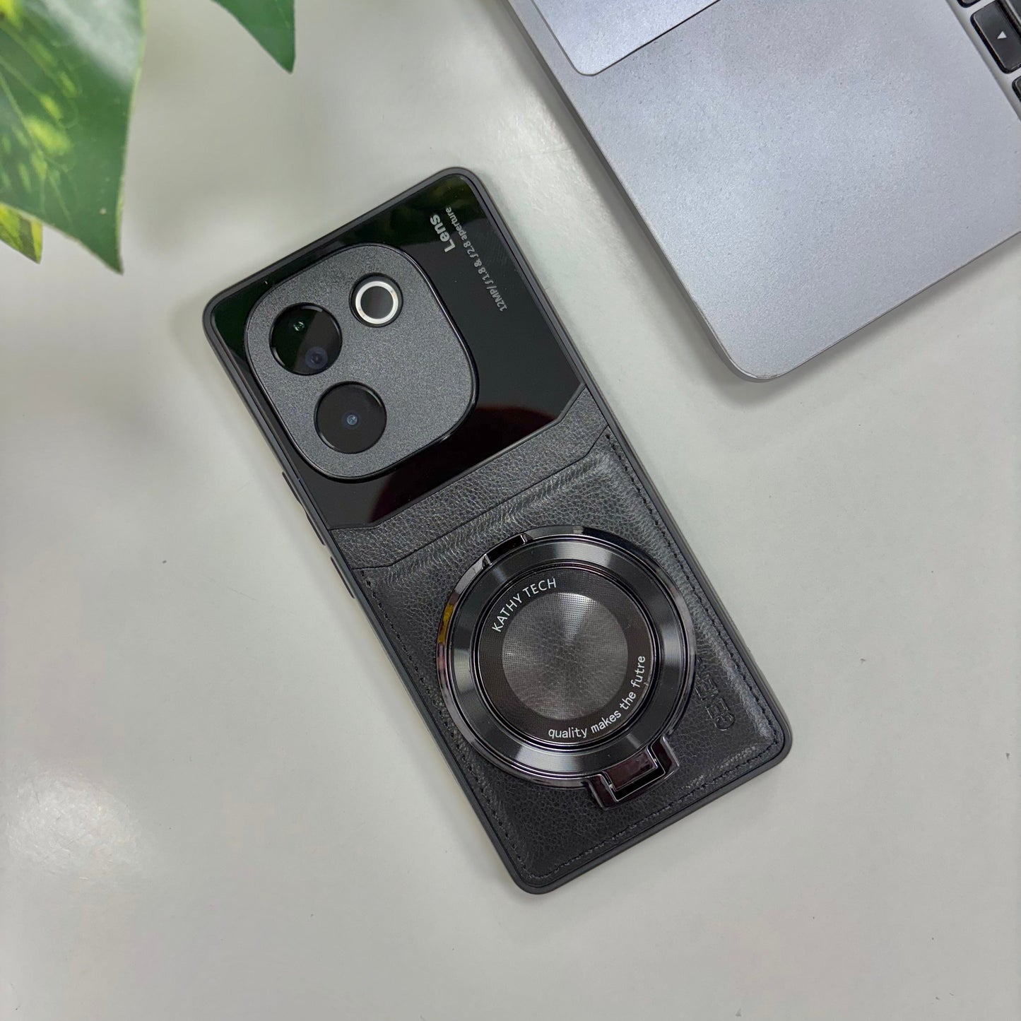 Vivo T3 Pro 5G Original Luxury Leather Lens Magnifier Ring Stand Case