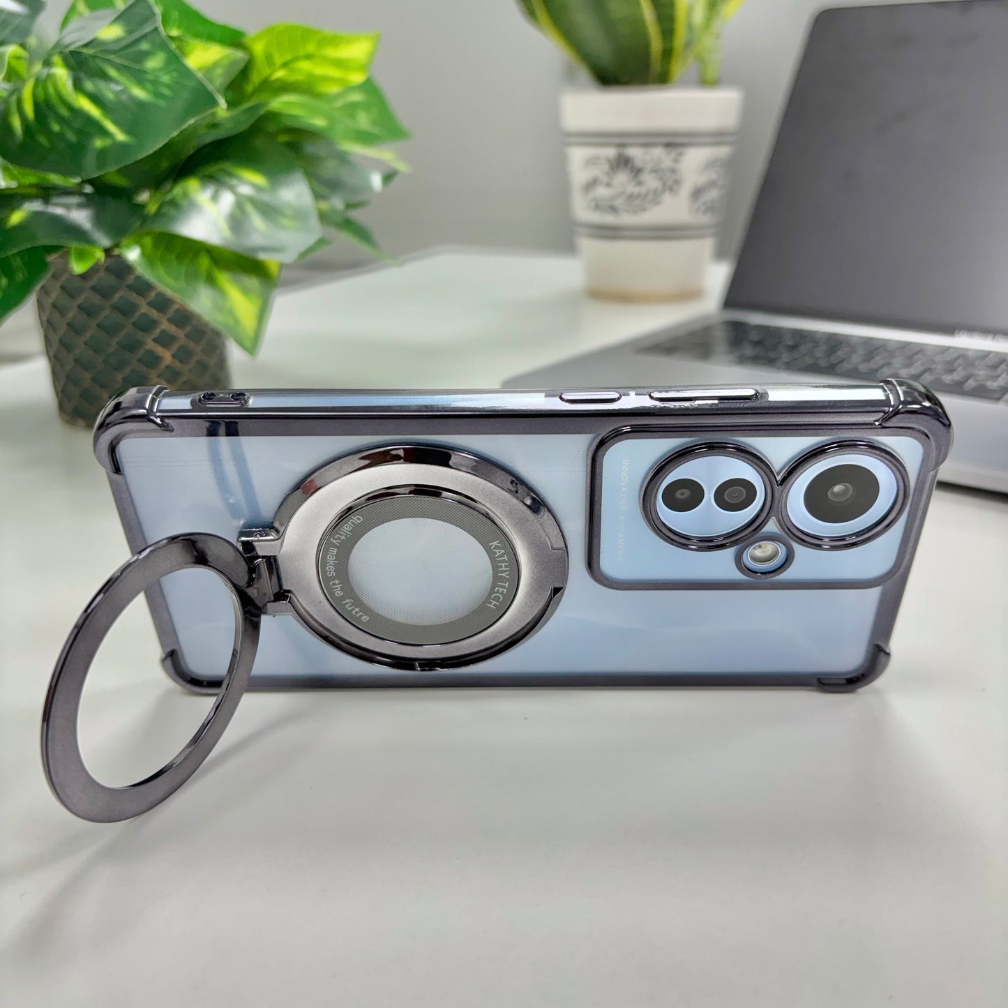 Oppo F25 Pro 5G Original Luxury Magnifier Ring Stand Shockproof Airbags Corner Case