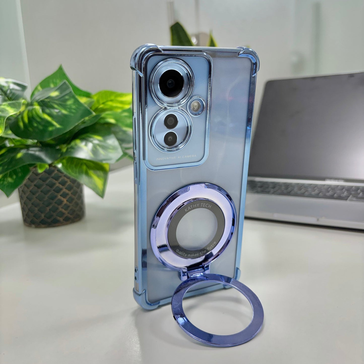 Oppo F25 Pro 5G Original Luxury Magnifier Ring Stand Shockproof Airbags Corner Case
