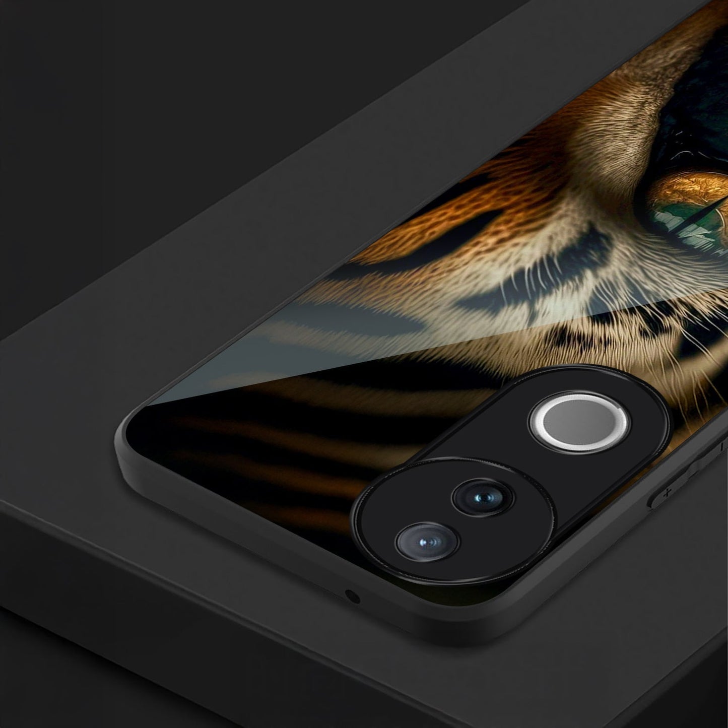 Vivo V50 5G Premium Acrylic Shockproof Glass Back Case (Tiger’s Gaze)