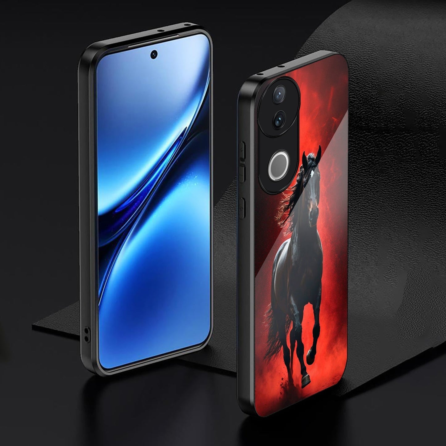 Vivo V50 5G Premium Acrylic Shockproof Glass Back Case (Red Blaze Rider)