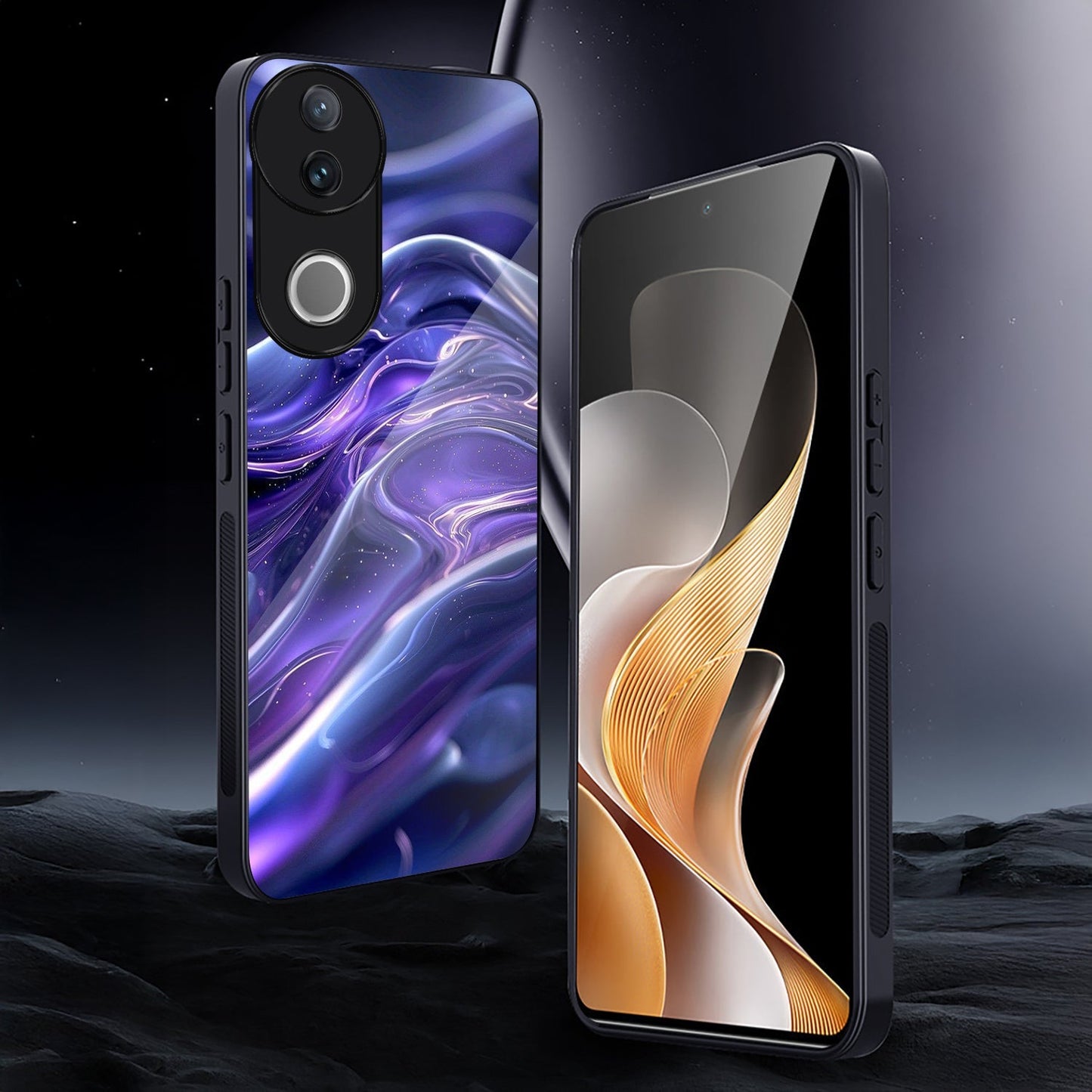 Vivo V50 5G Premium Acrylic Shockproof Glass Back Case (Purple Swirl)