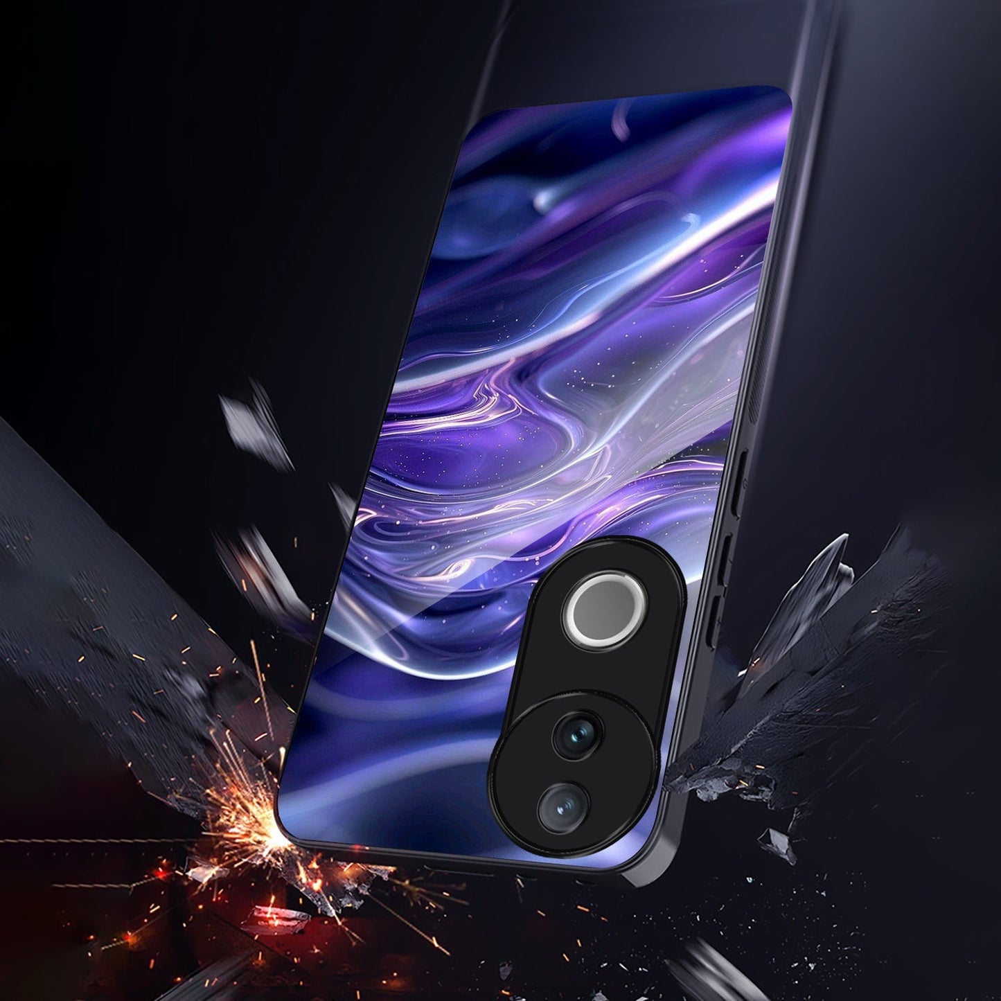 Vivo V50 5G Premium Acrylic Shockproof Glass Back Case (Purple Swirl)