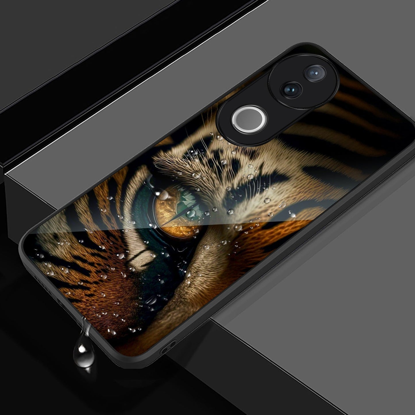Vivo V50 5G Premium Acrylic Shockproof Glass Back Case (Tiger’s Gaze)