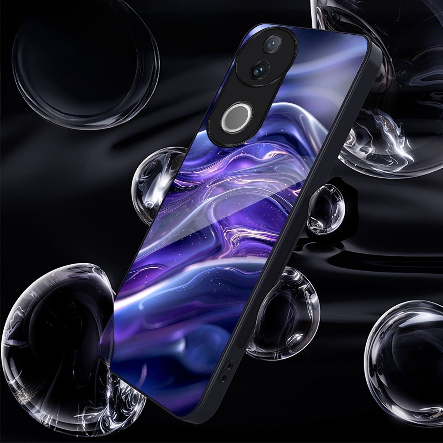 Vivo V50 5G Premium Acrylic Shockproof Glass Back Case (Purple Swirl)