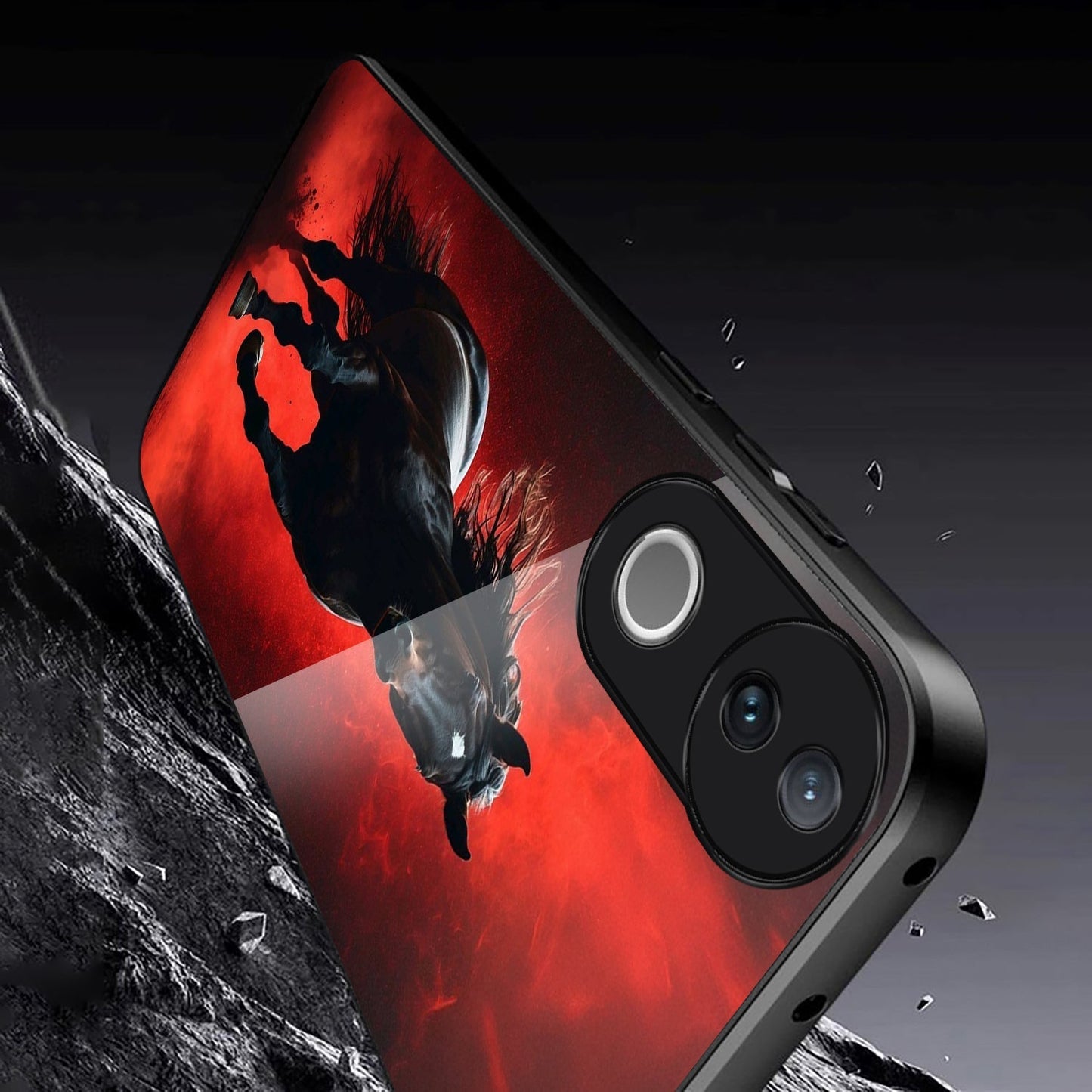 Vivo V50 5G Premium Acrylic Shockproof Glass Back Case (Red Blaze Rider)