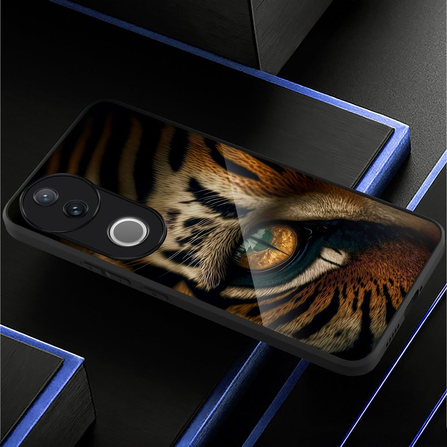 Vivo V50 5G Premium Acrylic Shockproof Glass Back Case (Tiger’s Gaze)