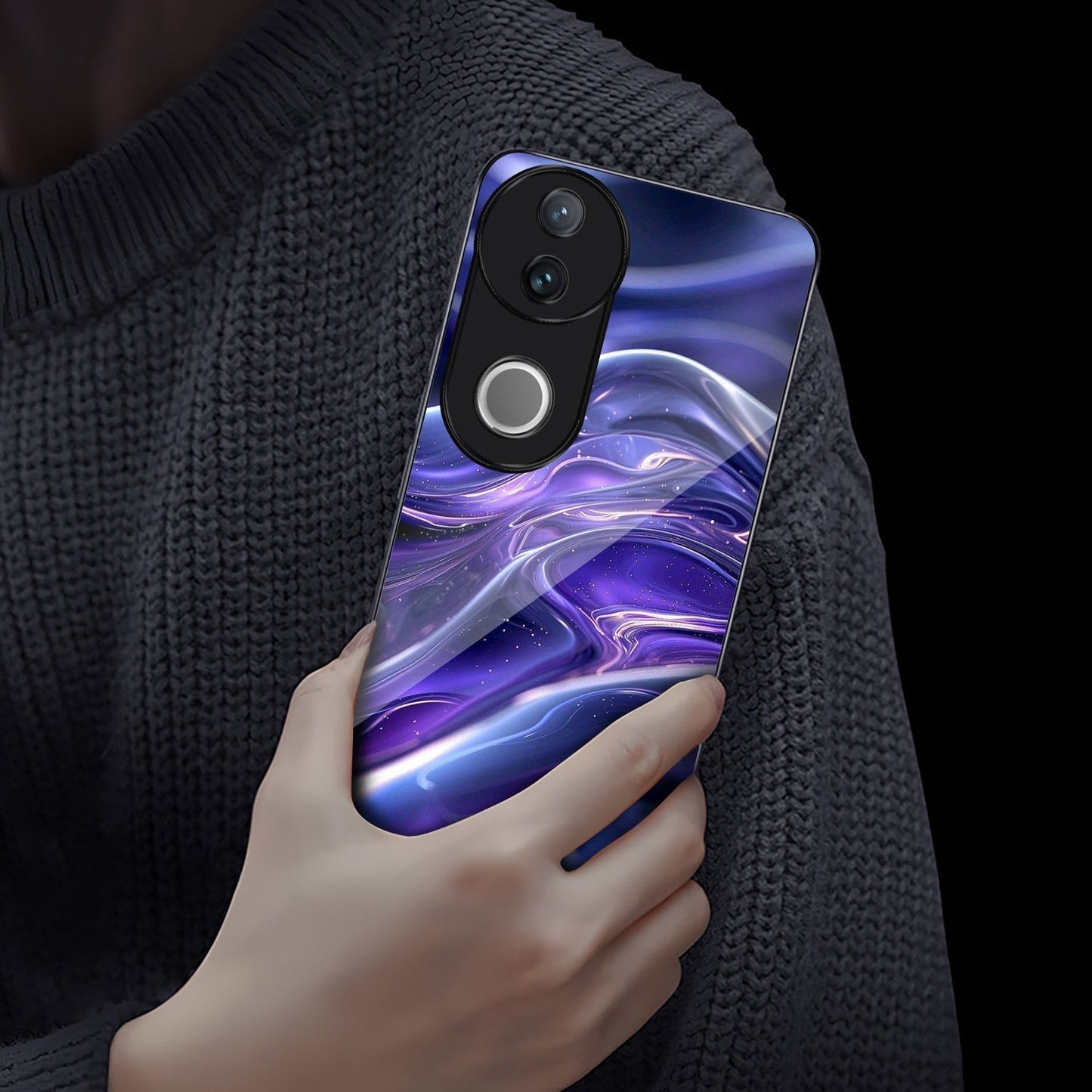 Vivo V50 5G Premium Acrylic Shockproof Glass Back Case (Purple Swirl)