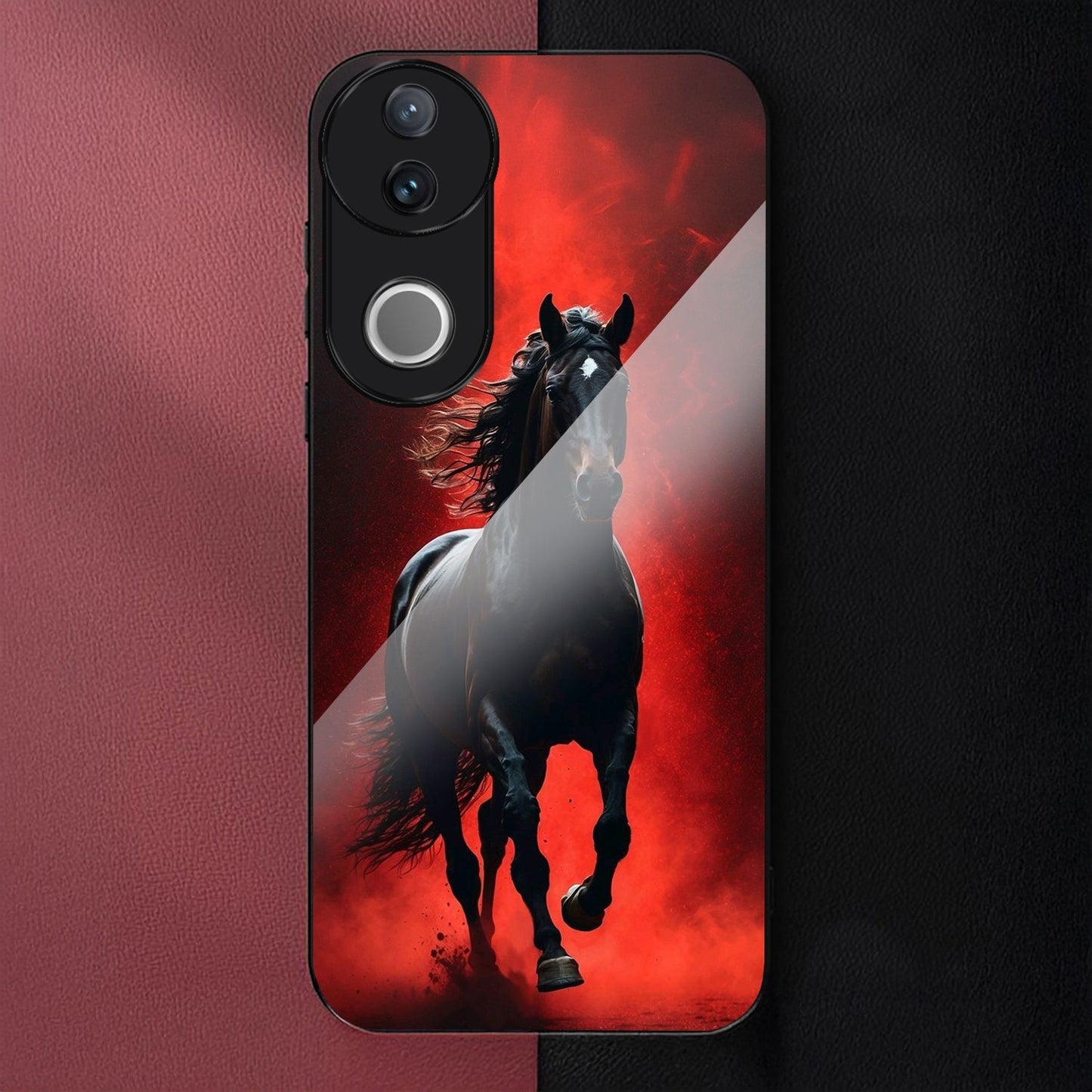 Vivo V50 5G Premium Acrylic Shockproof Glass Back Case (Red Blaze Rider)