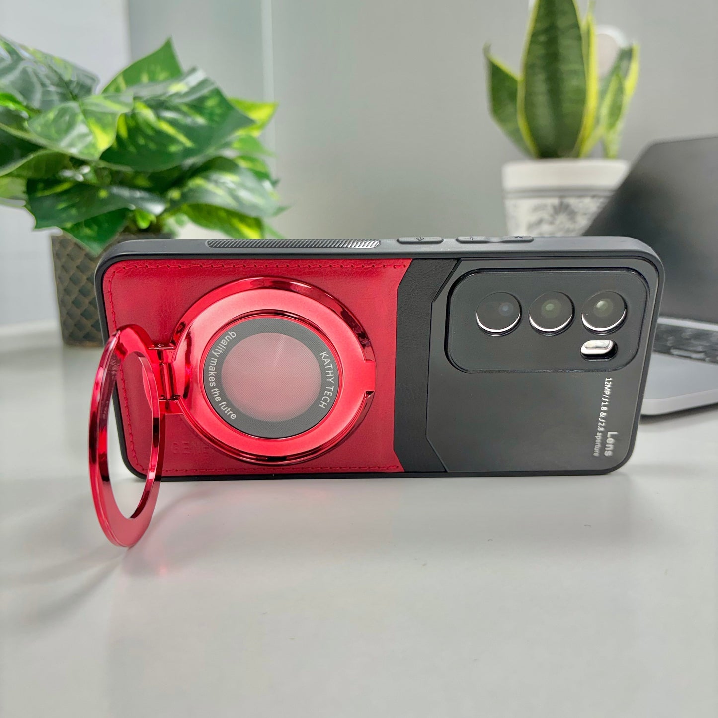 Oppo Reno12 Pro 5G Original Luxury Leather Lens Magnifier Ring Stand Case