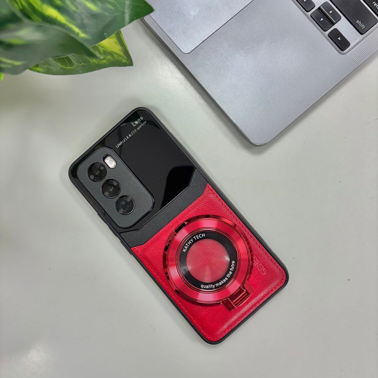 Oppo Reno12 Pro 5G Original Luxury Leather Lens Magnifier Ring Stand Case