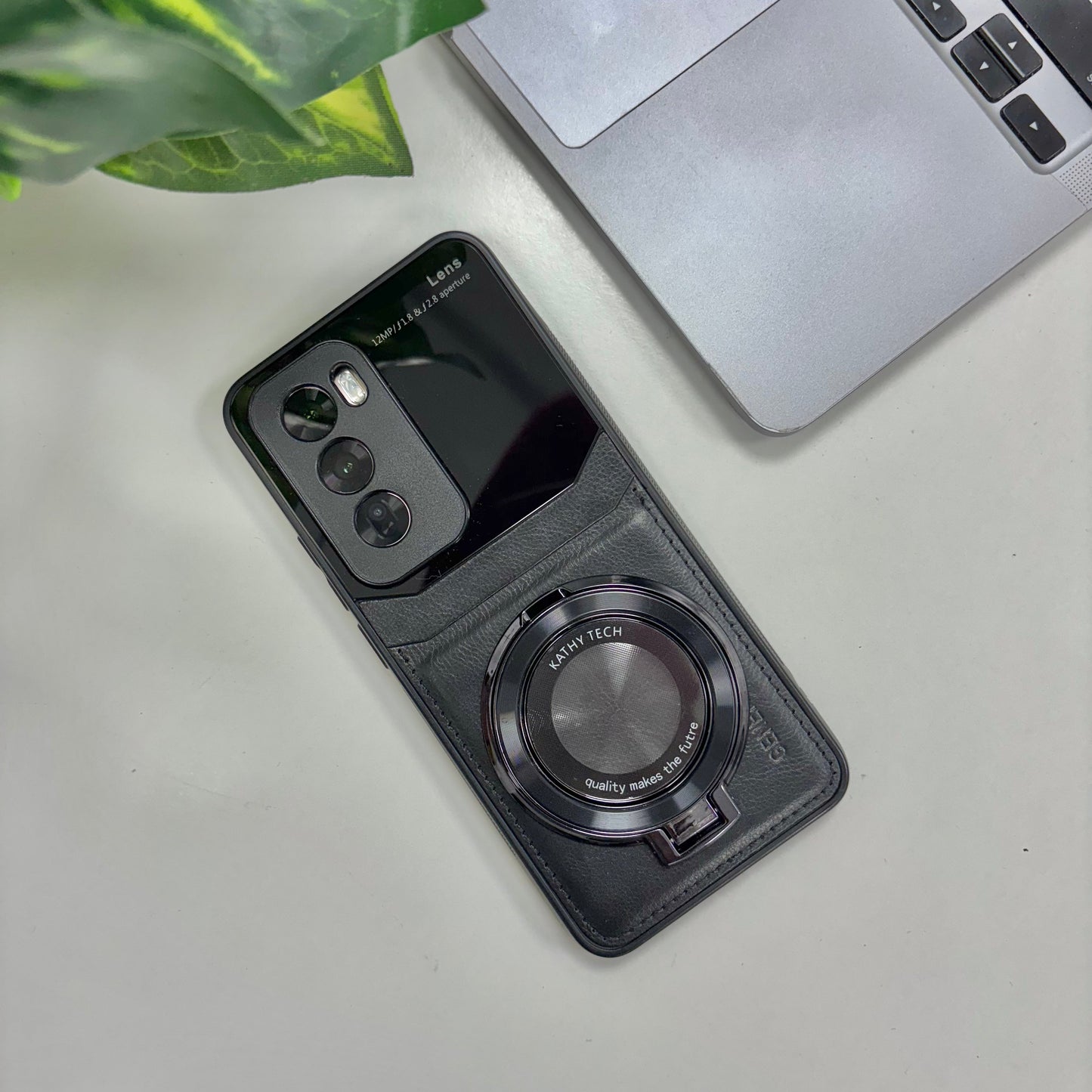 Oppo Reno12 Pro 5G Original Luxury Leather Lens Magnifier Ring Stand Case