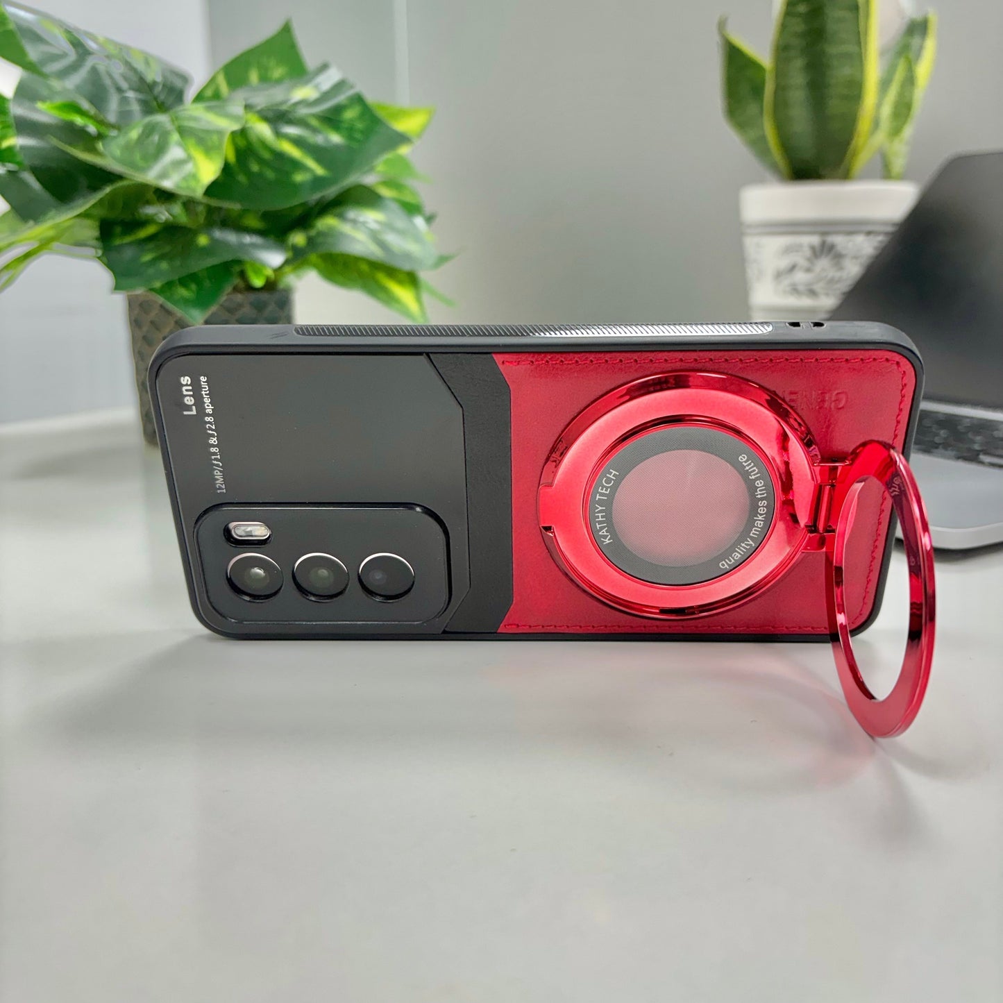 Oppo Reno12 Pro 5G Original Luxury Leather Lens Magnifier Ring Stand Case