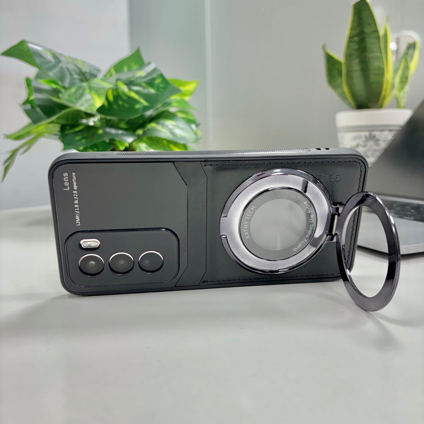 Oppo Reno12 Pro 5G Original Luxury Leather Lens Magnifier Ring Stand Case