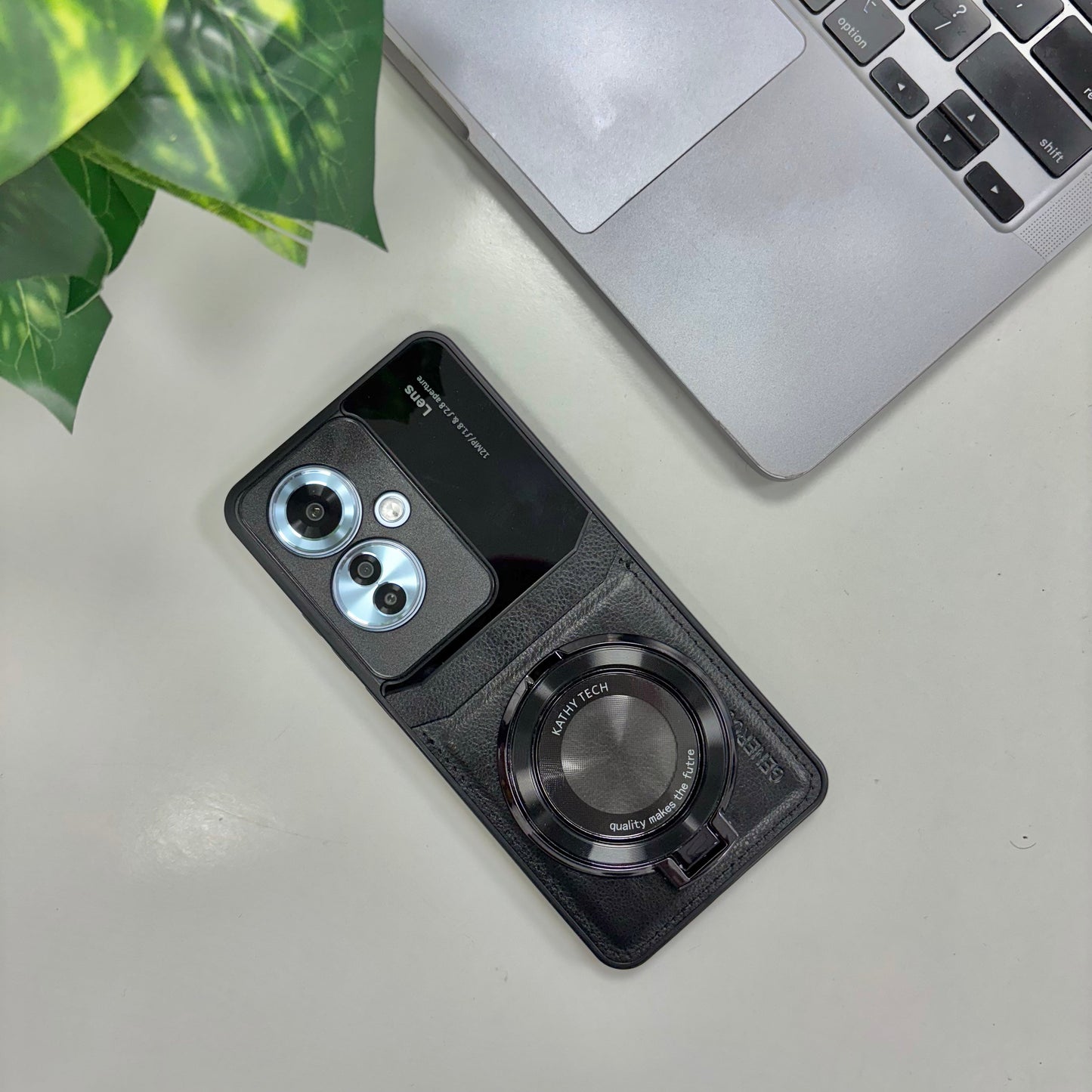 Oppo F25 Pro 5G Original Luxury Leather Lens Magnifier Ring Stand Case