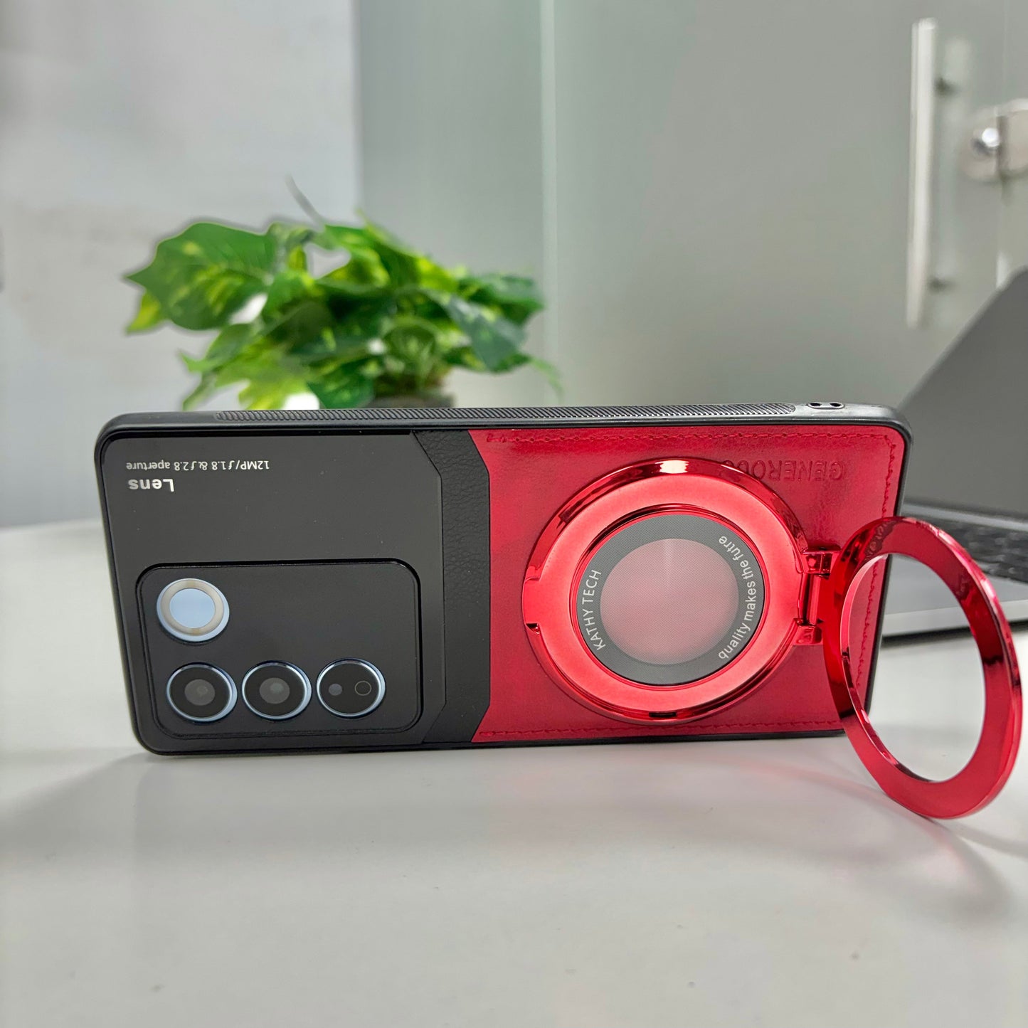 Vivo V27 5G Original Luxury Leather Lens Magnifier Ring Stand Case