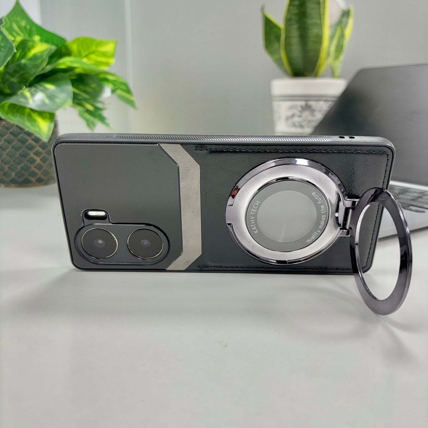 Vivo V29e 5G Original Luxury Leather Lens Magnifier Ring Stand Case