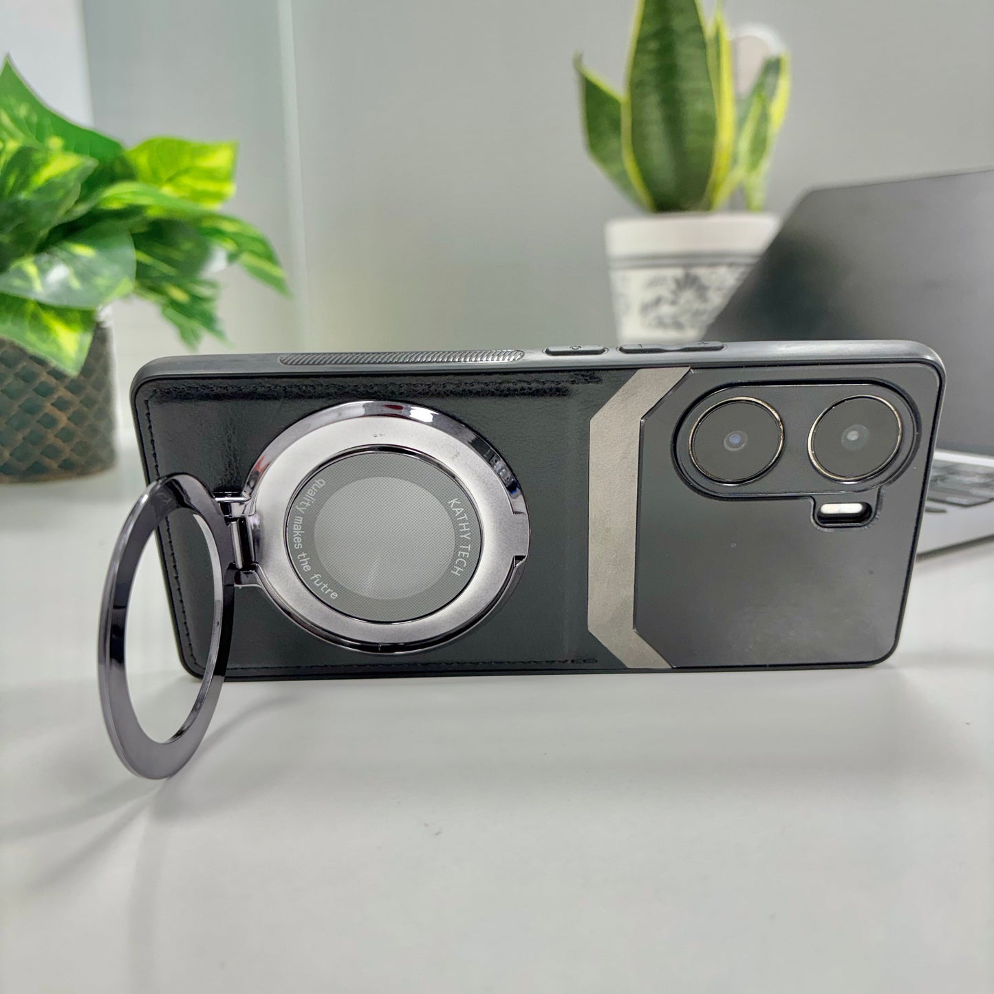 Vivo V29e 5G Original Luxury Leather Lens Magnifier Ring Stand Case