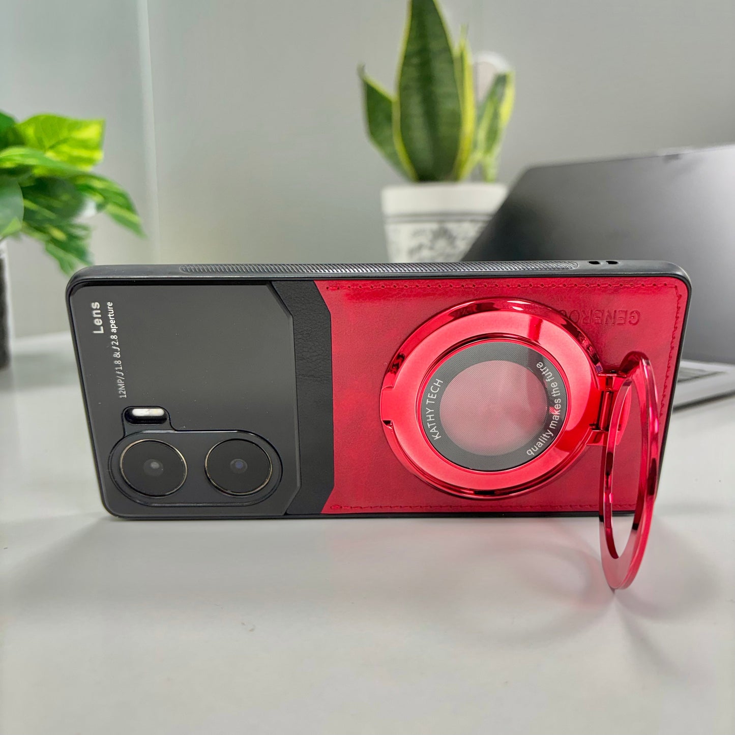 Vivo V29e 5G Original Luxury Leather Lens Magnifier Ring Stand Case