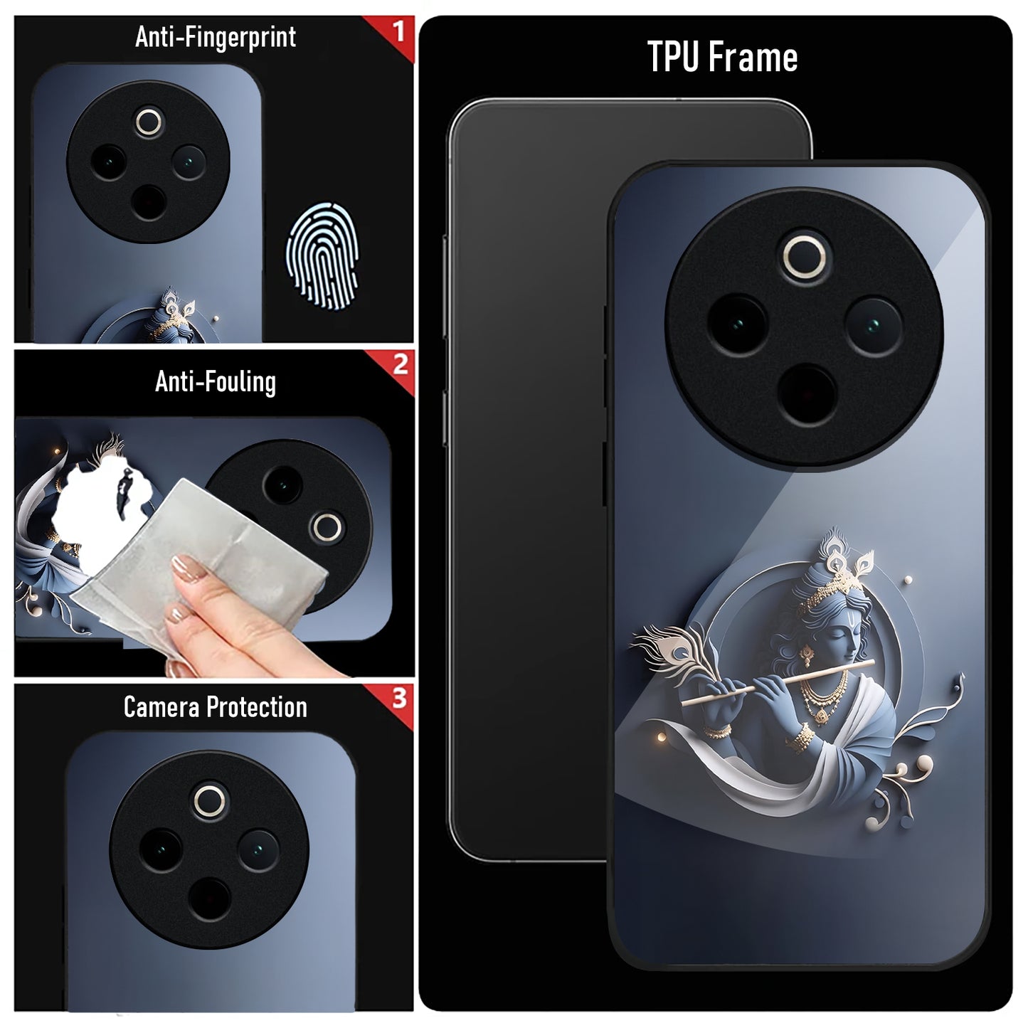 Vivo T4 5G Premium Acrylic Shockproof Glass Back Case (Krishna)